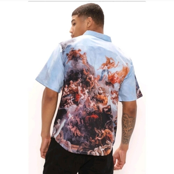 Fashion Nova Mens Button Down shirt Sz XXXL Fits like a 4X or 5X Renaissance Art - Picture 2 of 12